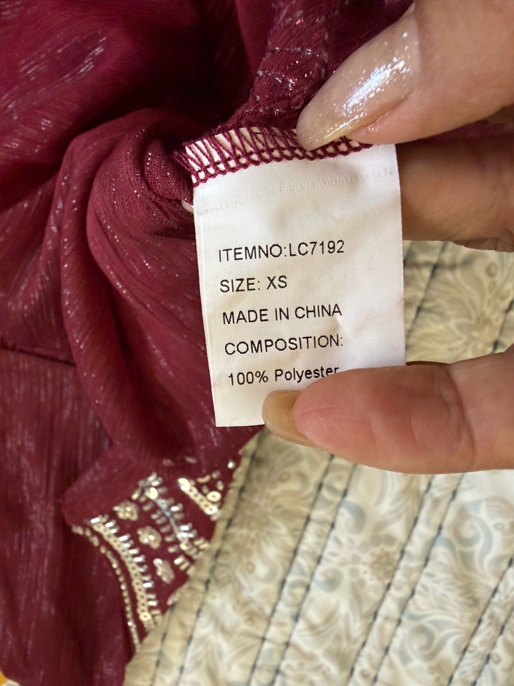 Lizette Collection XS Burgundy Beaded Sequin Babydoll Cami Boho Festival Y2K Top - Picture 8 of 9